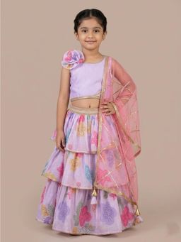 THE WISHING CLOSET - Purple Print Layered Lehenga and Top with Dupatta