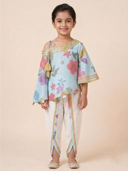 THE WISHING CLOSET - One Off Shoulder Blue Printed Tapered Dhoti Set