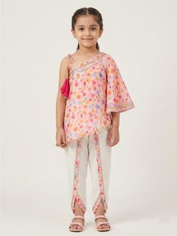 THE WISHING CLOSET - One Off Shoulder Pink Printed Tapered Dhoti Set