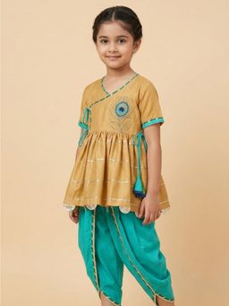 THE WISHING CLOSET - Beige Angrakha Kurta Pankh Dhoti