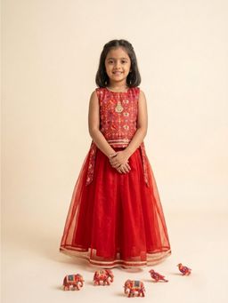 THE WISHING CLOSET - Red Patola Top with Flared Palazzo