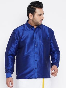 Vastramay - Men Blue Silk Blend Ethnic Shirt