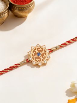 Ornate Jewels - 925 Silver 18K Gold Plated CZ Designer Thread Rakhi for Brother With Roli Chawal