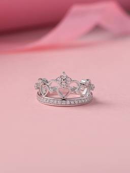 Ornate Jewels - 925 Silver Rhodium Plated American Diamond Crown Ring for Women & Girls