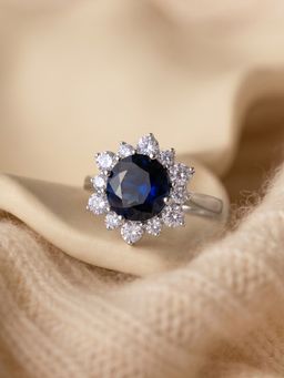 Ornate Jewels - 925 Silver Rhodium Plated Blue Sapphire Twilight Sparkle Ring for Women & Girls