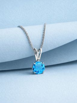 Ornate Jewels - 925 Silver Rhodium Blue Topaz Azure Elegance Solitaire Necklace for Women & Girls