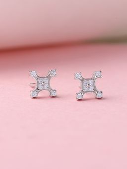 Ornate Jewels - 925 Silver White Cz Cluster Square Stud Earrings
