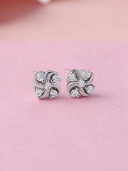 Ornate Jewels - 925 Silver White CZ Bloom Flower Stud Daily Wear Earrings for Women & Girls