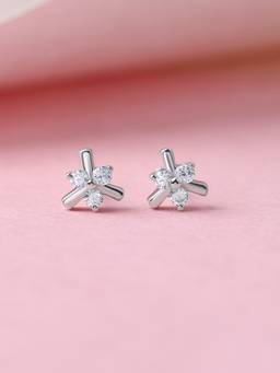 Ornate Jewels - 925 Silver White CZ Dainty Flower Daily Wear Earrings for Women & Girls
