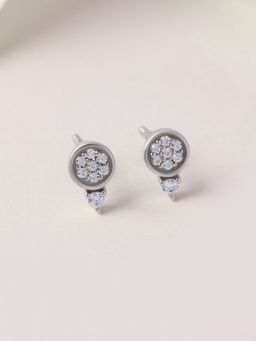 Ornate Jewels - 925 Silver White Cz Minimalist Cluster Stud Earrings