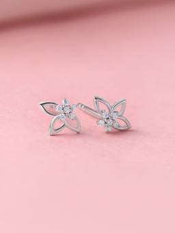 Ornate Jewels - 925 Silver White CZ Floral Cluster Stud Daily Wear Earrings for Women & Girls