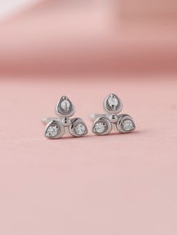 Ornate Jewels - 925 Silver White Cz Three-Leaf Clover Stud Earrings