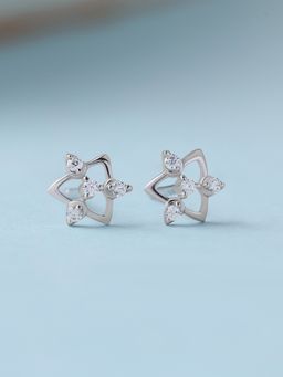 Ornate Jewels - 925 Silver White Cz Triangle Star Cluster Stud Earrings