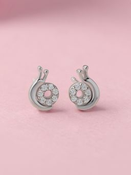 Ornate Jewels - 925 Silver White Cz Cute Snail Cluster Stud Earrings