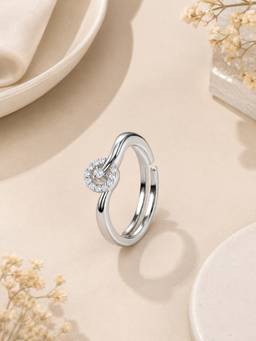Ornate Jewels - 925 Silver Rhodium Plated White Cz Halo Adjustable Party Wear Ring