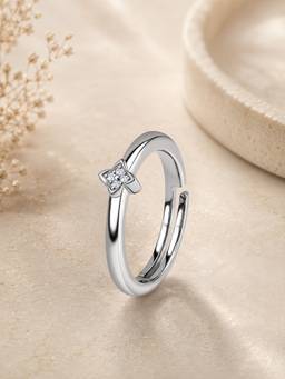 Ornate Jewels - 925 Silver White CZ Rhombus Finger Adjustable Daily Wear Rings for Women & Girls