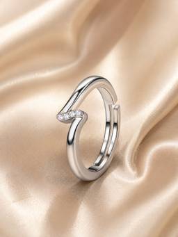 Ornate Jewels - 925 Silver White CZ S-Shape Wave Adjustable Daily Wear Rings for Women & Girls