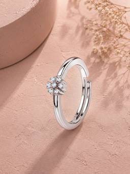 Ornate Jewels - 925 Silver White CZ Snowflake Inspired Adjustable Wedding Rings for Women & Girls