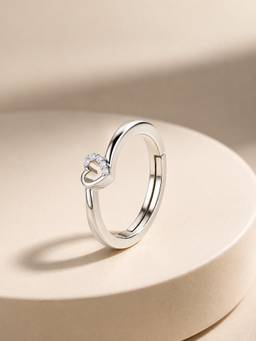 Ornate Jewels - 925 Silver White CZ Delicate Heart Adjustable Party Wear Rings for Women & Girls