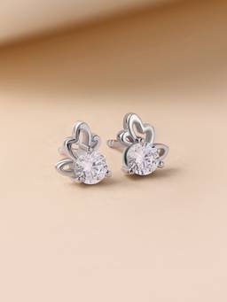 Ornate Jewels - 925 Silver Rhodium Plated American Diamond Butterfly Stud Earring for Women & Girls