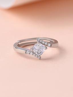 Ornate Jewels - 925 Silver Rhodium Plated American Diamond Bypass Adjustable Ring for Women & Girls