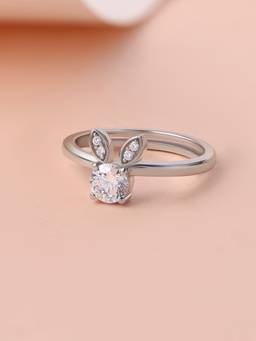 Ornate Jewels - 925 Silver American Diamond Bunny/ Rabbit Adjustable Ring for Women & Girls
