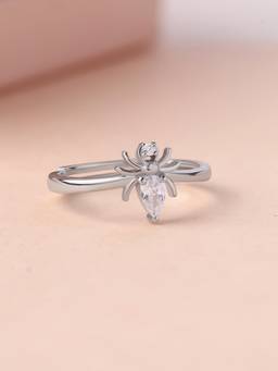 Ornate Jewels - 925 Silver Rhodium Plated American Diamond Spider Adjustable Ring for Women & Girls
