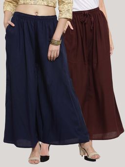 Clora Creation - Multi-Color Solid Flared Palazzos (Pack of 2)