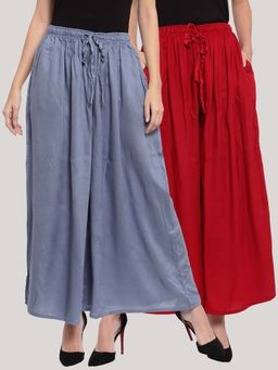 Clora Creation - Multi-Color Solid Flared Palazzos (Pack of 2)