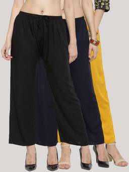 Clora Creation - Multi-Color Solid Wide Palazzos (Pack of 3)