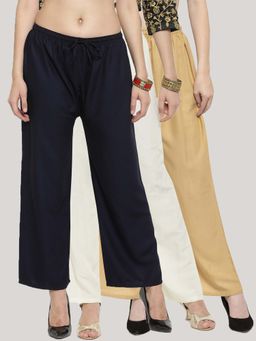 Clora Creation - Multi-Color Solid Wide Palazzos (Pack of 3)