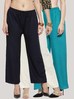 Clora Creation - Multi-Color Solid Wide Palazzos (Pack of 3)