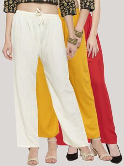 Clora Creation - Multi-Color Solid Wide Palazzos (Pack of 3)
