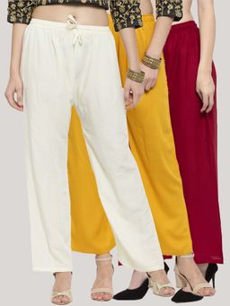 Clora Creation - Multi-Color Solid Wide Palazzos (Pack of 3)