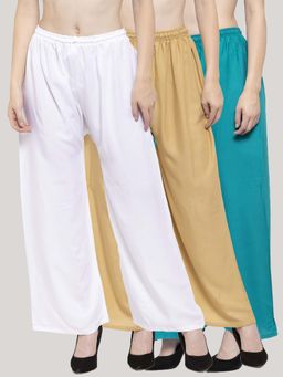 Clora Creation - Multi-Color Solid Wide Palazzos (Pack of 3)