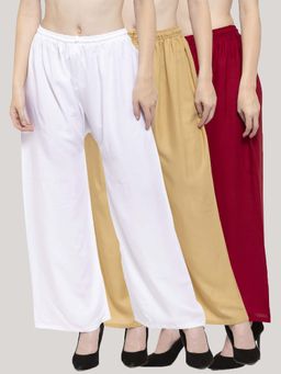 Clora Creation - Multi-Color Solid Wide Palazzos (Pack of 3)