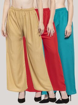 Clora Creation - Multi-Color Solid Wide Palazzos (Pack of 3)