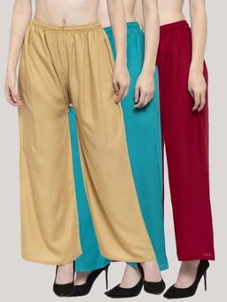 Clora Creation - Multi-Color Solid Wide Palazzos (Pack of 3)