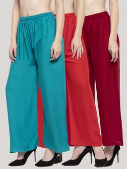 Clora Creation - Multi-Color Solid Wide Palazzos (Pack of 3)