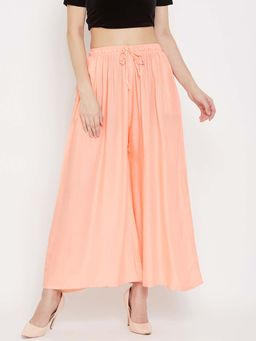 Clora Creation - Peach Solid Flared Palazzo
