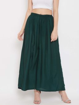 Clora Creation - Green Solid Flared Palazzo