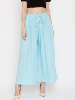 Clora Creation - Blue Solid Flared Palazzo