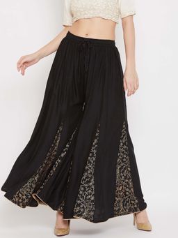 Clora Creation - Black Floral Flared Palazzo