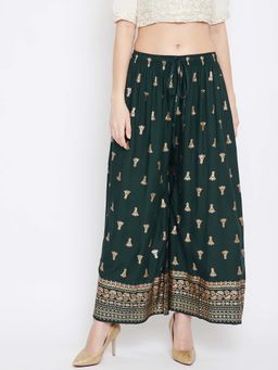 Clora Creation - Green Printed Flared Palazzo