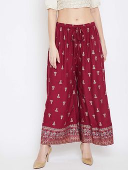 Clora Creation - Maroon Printed Flared Palazzo