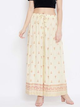 Clora Creation - Cream Printed Flared Palazzo