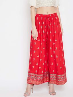Clora Creation - Red Printed Flared Palazzo