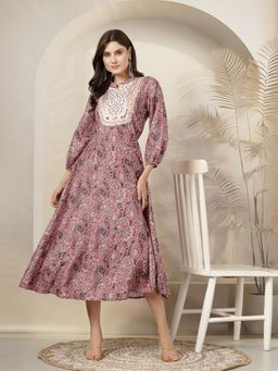 Nayam by lakshita - Pink Paisley Printed Flared Dress for Women