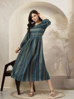 Nayam by lakshita - Blue Bandhani Printed Flared Dress for Women