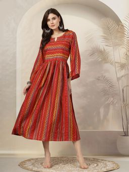 Nayam by lakshita - Red Bandhani Printed Flared Dress for Women